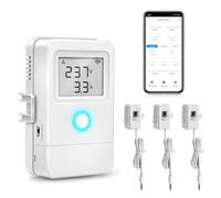Yasorn Medidor de Energía WiFi 3 Canales con 3 Pinzas CT de 80 A y LCD | Control remoto Smart Life; sonda de temperatura incluida; umbrales ajustables; relé de 15 A; precisión ±2 %
