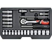 YATO YT-14461 Juego de Dados 25 Piezas 1/4" con Carraca 72 Dientes