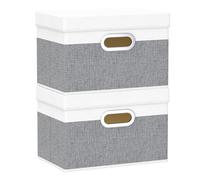 Yawinhe 2 Pack Cajas Almacenaje Tela,Gris/Blanco Cesta con tapa 38x25x25cm