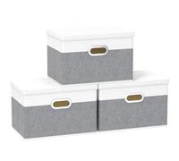 Yawinhe 3 Pack Cajas Almacenaje Tela,Gris/Blanco Cesta con tapa 45x30x30cm