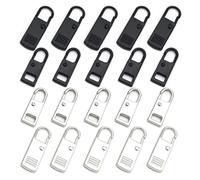 YAZWUR 20 piezas tiradores de cremallera metálicos, repuestos desmontables para monederos, ropa, vaqueros, maletas, equipaje (2 tamaños) (Negro/Plata)