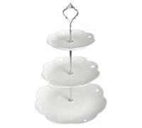YBK Tech - Bandeja de porcelana para servir tartas, 3 niveles, color blanco Silver Rod