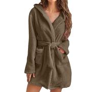 YCBMINGCAN Albornoz para mujer con capucha, mullido, forro polar, bata de invierno, albornoz para sauna, ropa de salón para mujer, ligero, de doble cara, elegante, poncho de baño para mujer, 3-marrón,