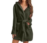 YCBMINGCAN Albornoz para mujer con capucha, mullido, forro polar, bata de invierno, albornoz para sauna, ropa de salón de felpa ligera de doble cara, pijama elegante, poncho de baño para mujer, 3-ag,