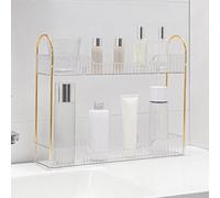 YCIA&DONE Organizador de maquillaje estrecho de 2 niveles, organizador de baño, encimera, soporte para perfume, almacenamiento de cuidado de la piel, estante de especias, para espacio de escritorio