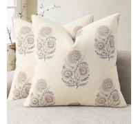 YCOLL Funda de Cojín Vintage Estampado Floral 45x45 Set de 2 Fundas de Cojín Flores Cojín de Sofá Diseño Moderno Cojín Decorativo para Sofá Sillón Cama Decoración del Hogar y Salón Rosa Palo