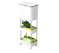 YDHFCD Cubo de Basura Cocina con Tapa Deslizante y Ruedas | Dos compartimentos, sin agacharse, estantes integrados, ruedas suaves(White)