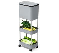 YDHFCD Cubo de Basura Cocina con Tapa Deslizante y Ruedas | Dos compartimentos, sin agacharse, estantes integrados, ruedas suaves(Gray)