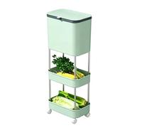 YDHFCD Cubo de Basura Cocina con Tapa Deslizante y Ruedas | Dos compartimentos, sin agacharse, estantes integrados, ruedas suaves(Green)