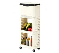 YDHFCD Cubo de Basura de Cocina Sin Agacharse, Tapa Corredera | Carrito salvaspacio, estantes ventilados, ruedas silenciosas(White-1,28x19x74cm)
