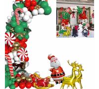 YDuupxe Kit de de Guirnalda de Globos de Navidad, Globos Metálicos Dorados, Verdes, Rojos y Blancos de Látex, Decoraciones de Año Nuevo con Tema de Renos, 1 Juego para Fiestas, Aniversarios, Eventos