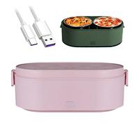 Yeah-hhi Fiambrera Eléctrica USB 27 oz Caja De Almuerzo Con Calefacción Portátil Para Coche/Camión/Hogar/Oficina Con 2 Interiores De Acero Inoxidable Extraíble,Rosado,800ml