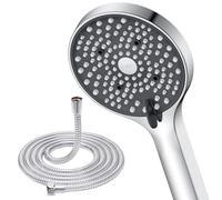 YEAUPE Alcachofa de Ducha con Manguera de 1,6M,Alta Presion,Antical,6 Tipos,Redonda Grande(⌀110mm) chuveiro, Conexión universal G1/2,Extraíble Cabezal de Ducha,Cromo Negro