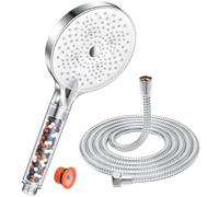 YEAUPE PRO Alcachofa de Ducha Alta Presión con Filtro y Manguera 1,6 m, Cabezal XL de 130 mm, 6 Modos de Chorro con Power Wash, Antical, Ahorro de Agua, Ducha de Mano Cromo Blanco