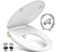 YEAUPE PRO - Asiento de inodoro de cierre suave con bidé, tapa ovalada universal, color blanco, asientos de inodoro no eléctricos con boquillas dobles autolimpiables, respaldo separado y limpieza