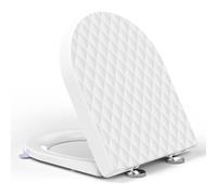 YEAUPE PRO Asiento de inodoro en forma de D de cierre suave | 361 x 450 mm, ajuste universal, liberación rápida, acabado texturizado de diamante, color blanco