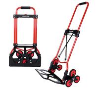 YEAUPE PRO Carretilla Plegable, Carretilla de Mano - Ruedas Grandes TPR Reforzadas, Mango Telescópico Ajustable, Incluye 2 Cuerdas Elásticas, Ideal para Subir y Bajar, 50kg - Sube escaleras - Rojo
