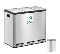 YEAUPE PRO Cubo de Basura Cocina 54L 3 x 18L de Acero Inoxidable, Cubo de Pedal con 3 Compartimentos, Cierre Suave Soft Close, 3 Cubetas Interiores Extraíbles de ABS, Incluye 15 Bolsas