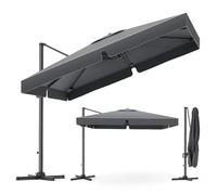 YEAUPE PRO Sombrilla Terraza Exterior 300x300 cm Giratorio 360°, Parasol Jardín con Altura Ajustable, Sombrilla Grande Cuadrado para Patio, Jardín y Piscina con Protección UV 50+, Gris