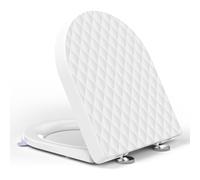 YEAUPE PRO Tapa WC Forma de D, Asiento de Inodoro con asa de Cierre Suave con Liberación Rápida para una Fácil Limpieza, Blanco Motivo de Rombos, 43,5*36,2*5,1 cm, Incluye plantilla de instalación
