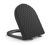 YEAUPE PRO Tapa WC Forma de D, Asiento de Inodoro con asa de Cierre Suave con Liberación Rápida para una Fácil Limpieza, Negro Motivo de Rombos, 43,5 * 36,2 * 5,1 cm, Incluye plantilla de instalación