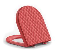 YEAUPE PRO Tapa WC Universal Forma de D, Asiento de Inodoro de Cierre Suave con Liberación Rápida para una Fácil Limpieza, Rojo Motivo de Rombos, Incluye plantilla de instalación