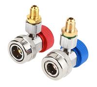 Yechiry Adaptador de Acoplador Alto y bajo, Conector Rápido R134 A C, Acoplador de Aire Acondicionado con Tapa, Conector Macho de 90° de Latón de 1/4 Pulgadas