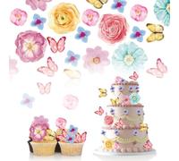 Yeheap 52 Piezas Flores Comestibles Para Tartas, Flores Comestibles | Fores Comestibles, Decoración Comestible, para Tartas, Topper Cupcake para Bodas, Cumpleaños y Fiestas, Estilo A