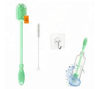 YEibi Limpia Botellas por Dentro - Cepillo Limpia Botellas de Silicona 31 cm con Cepillo para Pajitas y Gancho Adhesivo | Limpiador para Termos, Shakers, Cristal y Biberones | Verde Pastel