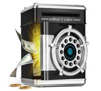 Yellcetoy Hucha Electrónica Niños con código, Caja Fuerte Negro | Huella dactilar simulada, Billetes que se desplazan automáticamente con música, Regalos para Niño Niñas 3 4 5 6 7+ Años