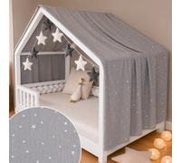 YellowNest Dosel Cama Infantil - Dosel Cama Montessori 90x190cm y 120x200cm - Muselina 100% algodón - con Guirnalda (Gris Guirnalda, 130 x 400 cm)