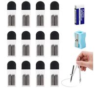 YEMVAR 120Pcs 2B Recambios de Compás, Recambios de Portaminas Resistentes a la Rotura Recambios de Longitud con 1 Sacapuntas y 1 Goma, Grafito de Alta Calidad, Yn Diámetro de 2 mm