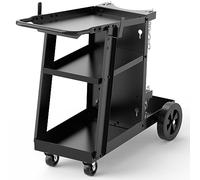 YESWELDER Carro de Soldadura con Mesa Inclinable, Carrito para Soldador | Carro de soldadura (carga 117kg) para soldadora MIG, TIG y cortadora de plasma, cadenas y gran almacenaje, 3 niveles