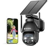 YESYAMO 2K Cámara de vigilancia WiFi Exterior inalámbrica Solar, 2.4GHz cámara Exterior Solar con Panel Solar, 360grados PTZ, visión Nocturna Color, Audio bidireccional, Sirena PIR (Negro)