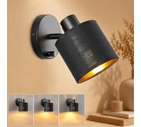 Yexati Aplique Pared Con Interruptor Regulable E27 Dormitorio | Base Metal Negro, Pantalla Tela, Giro 350°, Estilo Vintage Industrial, Montaje Interior, Bombilla No Incluida