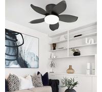 YFHKWJ 65CM Moderno Pequeño Ventilador De Techo Con Luz Y Mando A Distancia APP, 6 Velocidades & Temporizador, Motor DC 5 Aspas Lámpara Ventilador Techo Para Dormitorio/Salón/Comedor-Black
