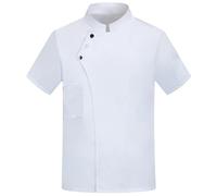 YGERGWE Chaqueta de Chef para Hombre de Manga Corta, Uniforme de Chef Profesional, Abrigo de Cocina Transpirable para Hombre, Ropa de Trabajo de Catering Ligera con Bolsillos para Restaurante, Blanco