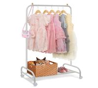 YGJT Perchero para Niños de Metal, Perchero Burro Ropa Infantil con Ruedas | Burro Ropa Pequeño Estable, Con estante Inferior, Zapatero para Abrigos, Faldas, Disfraces, color blanco