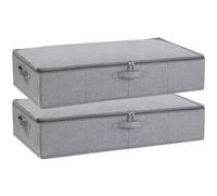 YheenLf 2 Set Bolsas Almacenaje Ropa, Plegables Caja Bajo Cama, Cajas Organizadoras con Tapa y Asa, Contenedores de Almacenamiento para Mantas, Edredones,Zapatero, Gris, 80×40×15cm