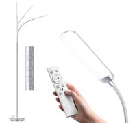 YICAIZI Lámpara de Pie LED Regulable 18W 1200LM con Mando y Control Táctil - 4 Temperaturas Color & 4 Niveles Brillo - Luz para Leer en Salón, Dormitorio, Oficina, Plateado