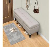 Yidlkecqey Banco Zapatero Moderno para Entrada con Almacenamiento | Taburete auxiliar de lujo para pie de cama con patas resistentes de metal y madera(Light gray,60x30x40cm/23.6x11.8x15.7in)