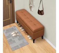 Yidlkecqey Banco Zapatero Moderno para Entrada con Almacenamiento | Taburete auxiliar de lujo para pie de cama con patas resistentes de metal y madera(Light brown,60x30x40cm/23.6x11.8x15.7in)
