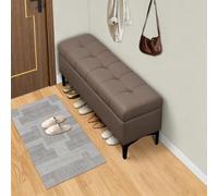 Yidlkecqey Banco Zapatero Moderno para Entrada con Almacenamiento | Taburete auxiliar de lujo para pie de cama con patas resistentes de metal y madera(Dark brown,60x30x40cm/23.6x11.8x15.7in)