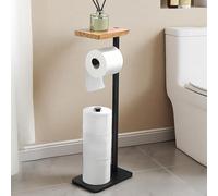 YIGII portarrollos Papel higienico de pie con Estante de Almacenamiento Superior, Soporte de Papel Higiénico sin Taladro, Dispensador Porta Rollo Papel de Baño Cocina, Negro y Marrón