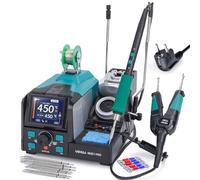 YIHUA 982D-I PRO 2 en 1 Estacion Soldadura de Pinzas Calientes de Hierro de Microsoldadura de Precisión con 10 Cartuchos de Punta,Auto Calibración Temperatura,4 Canales Preestablecidos(EU Plug)