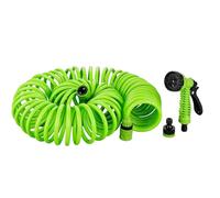 YIJIA | Manguera en espiral de jardín, Manguera de agua extensible, Manguera de riego espiral,7 modalidades de riego,Inclye pistola, Verde,para riego de jardín, mascotas, lavado de coches (15 Metros)
