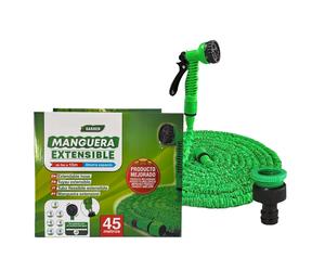 YIJIA | Manguera extensible de jardín,Extensible hasta 7.50 - 45 Metros, Manguera riego a presión, Fabricada en Polipropileno, 7 modalidades de riego, Inclye pistola, Verde
