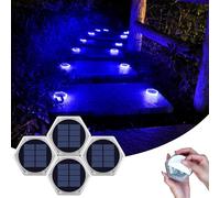 YiLaie Luces Solares Crepusculares Exterior Jardín 20 LED, 10cm Baliza Solar Suelo Hexagonal Adhesiva Iluminación 360°, IP68 Impermeable para Camino, Parking, Escalera, Acera, Azul (4 Pack)
