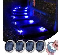 YiLaie Luces Solares Crepusculares Exterior Jardín 24 LED, 11cm Baliza Solar Suelo Circular Adhesiva Iluminación 360°, IP68 Impermeable para Camino, Parking, Escalera, Acera, Azul (4 Pack)