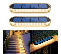 YiLaie Luz Solar Exterior, Luces Solares LED Exterior Jardin, Luz de Escalera Blanco Cálido 2700K con ON/OFF Automático Luz Solar LED Luz de Camino IP68 Impermeable Focos Led Exterior Solares,2 piezas